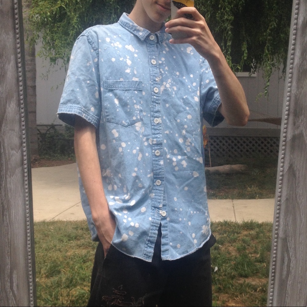 Custom forever 21 denim button up bleach drips